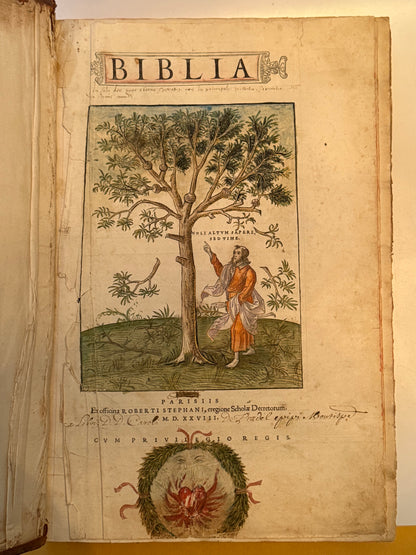 Antique Bible 1528 Estienne First Edition, Vulgate, Hand-Coloured