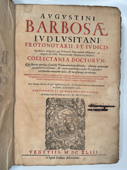 Catholic Theology, Council of Trent by Augustinus Barbosa 1643