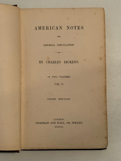 American Notes by Charles Dickens 1842 Original Cloth, Third Edition