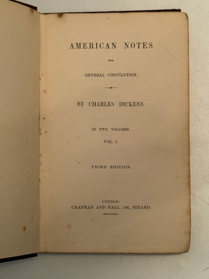American Notes by Charles Dickens 1842 Original Cloth, Third Edition