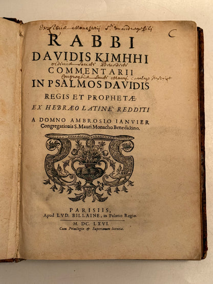 Rabbi David Kimhi's Commentary on the Psalms 1666 Maurist Provenance