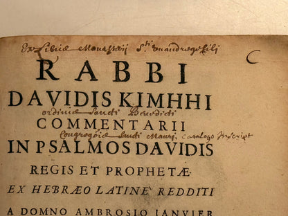 Rabbi David Kimhi's Commentary on the Psalms 1666 Maurist Provenance