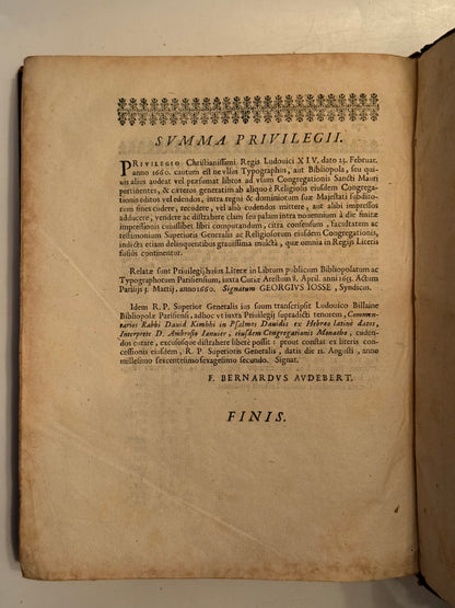 Rabbi David Kimhi's Commentary on the Psalms 1666 Maurist Provenance