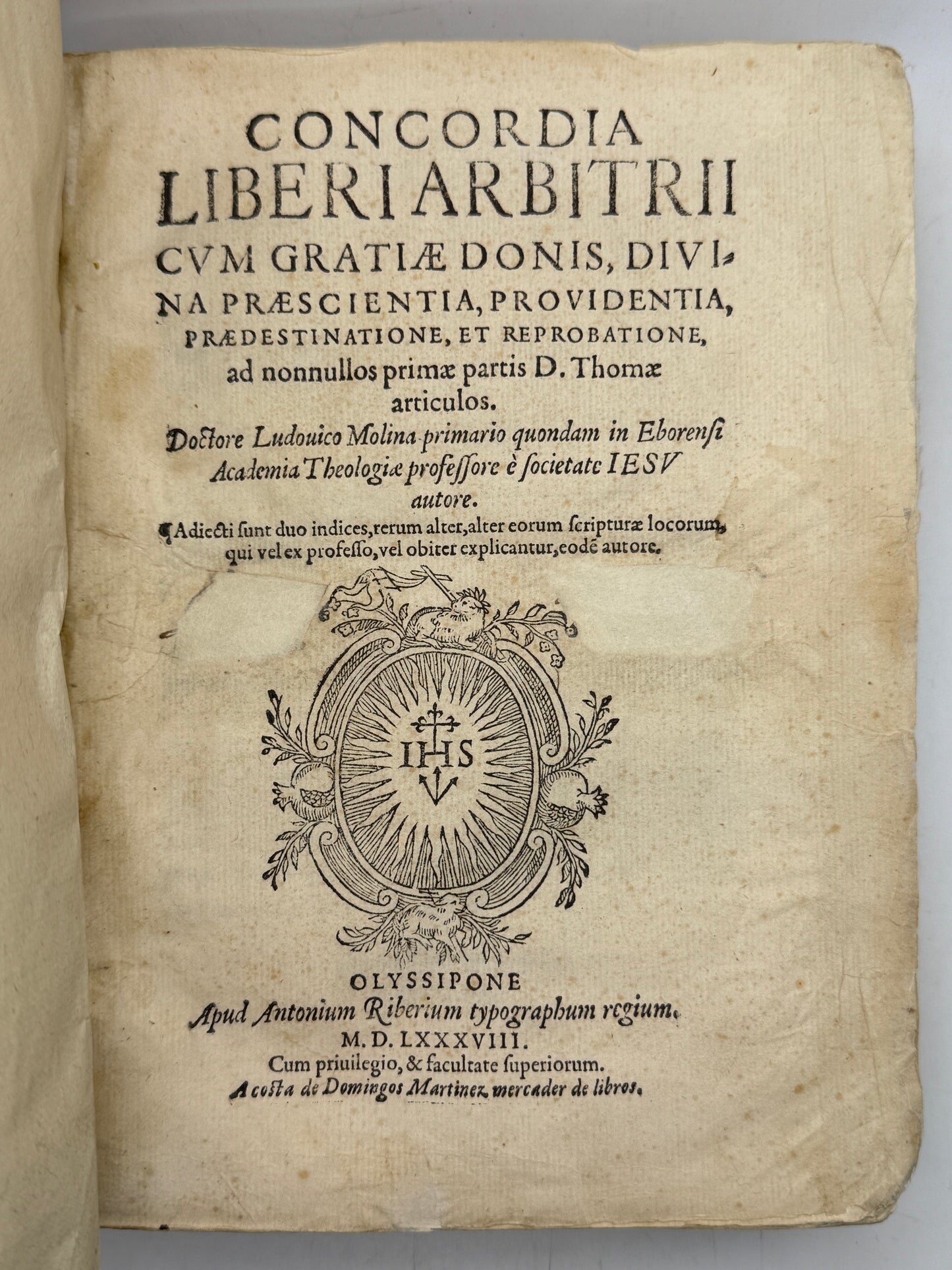 Luis de Molina's Concordia 1588 First Edition