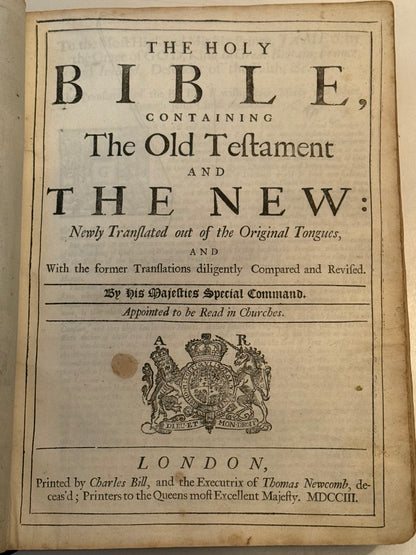 Antique King James Bible 1703 STUNNING FINE BINDING Antique Bible 1700s