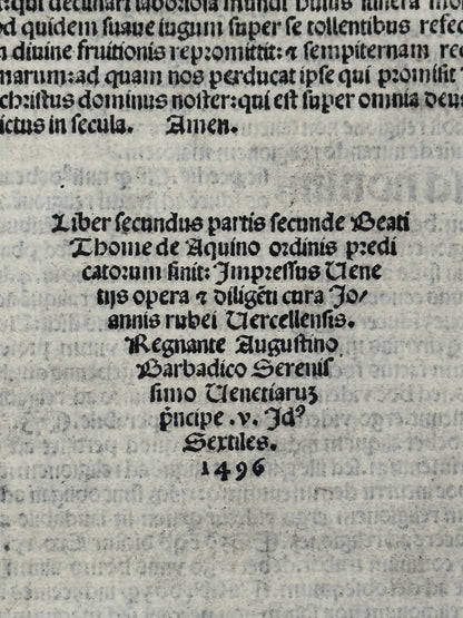 Summa Theologica by Thomas Aquinas 1496