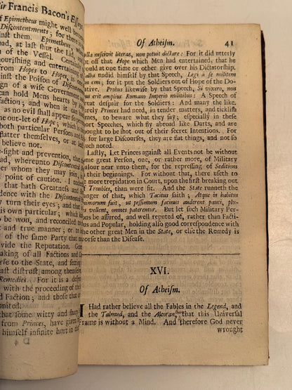 The Essays of Francis Bacon 1701