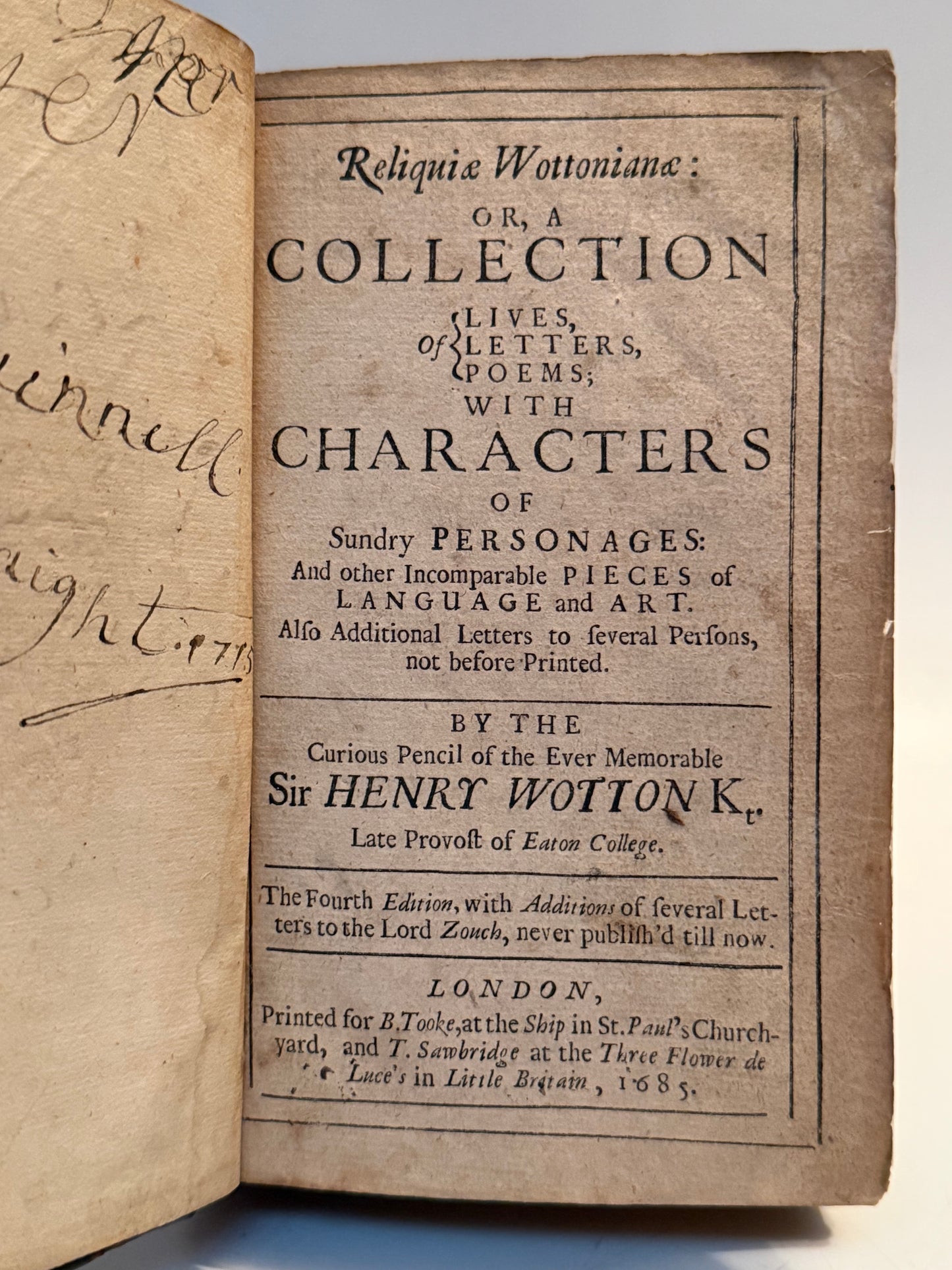 Sir Henry Wotton's Characters 1685