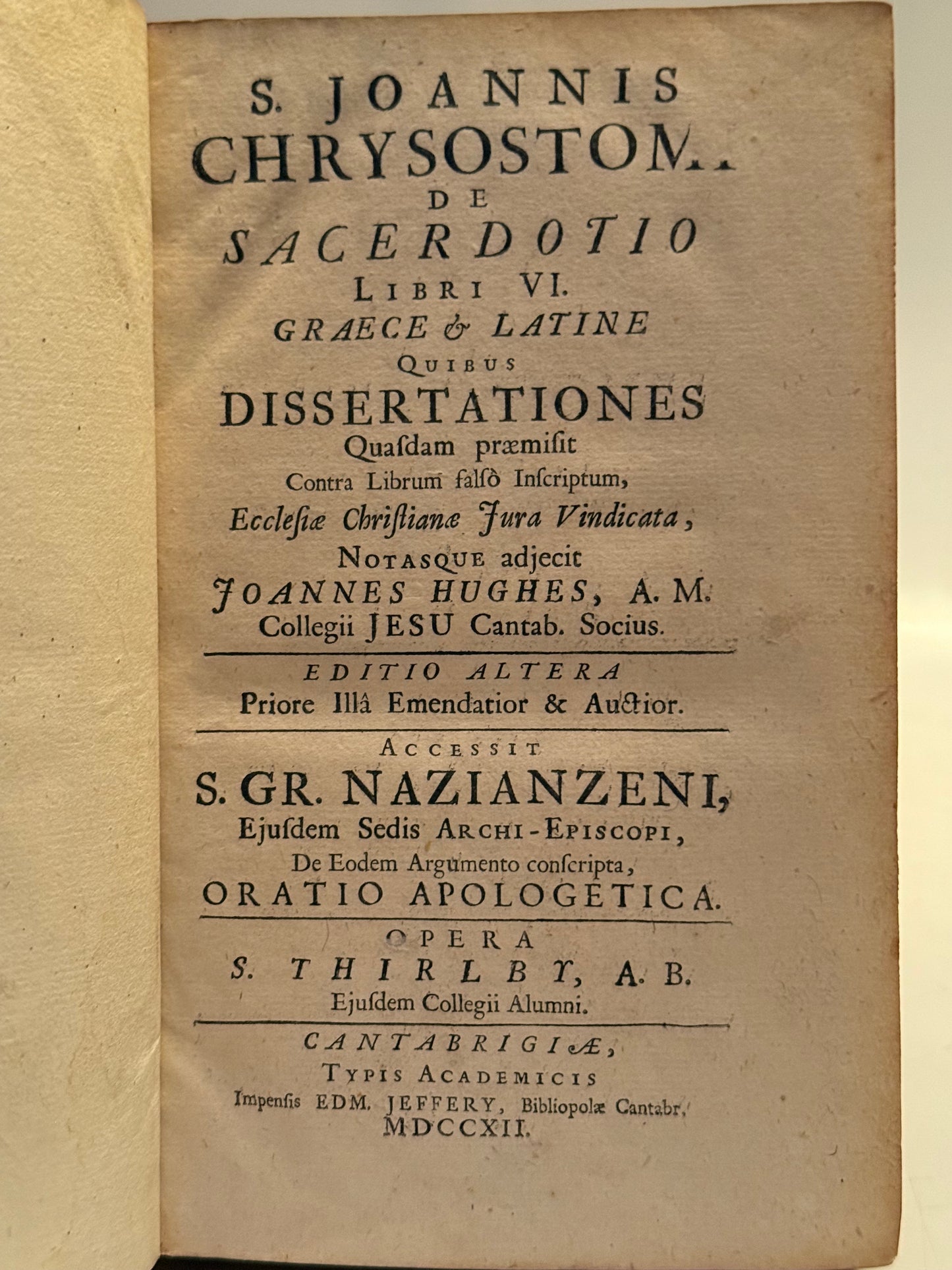 John Chrysostom's De Sacerdotio 1712