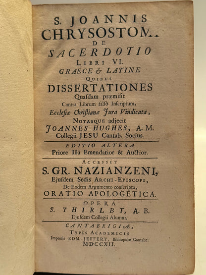 John Chrysostom's De Sacerdotio 1712