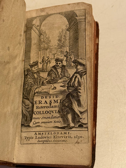 Erasmus Colloquia 1650 ELZEVIR PRESS; Famous Woodcut