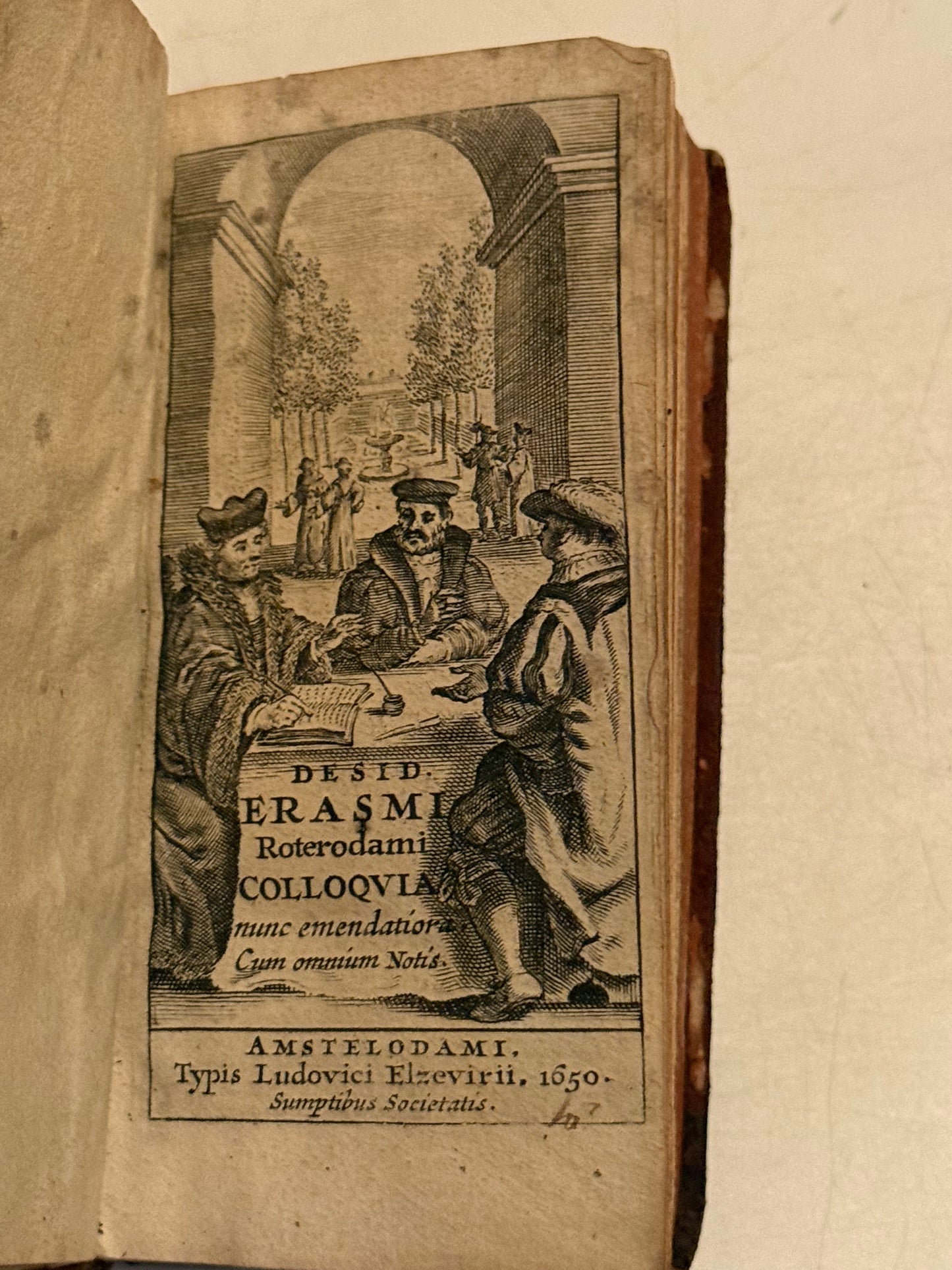 Erasmus Colloquia 1650 ELZEVIR PRESS; Famous Woodcut