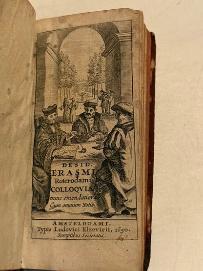 Erasmus Colloquia 1650 ELZEVIR PRESS; Famous Woodcut