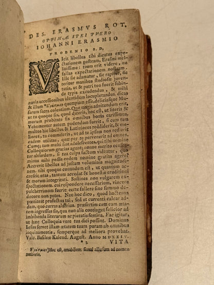 Erasmus Colloquia 1650 ELZEVIR PRESS; Famous Woodcut