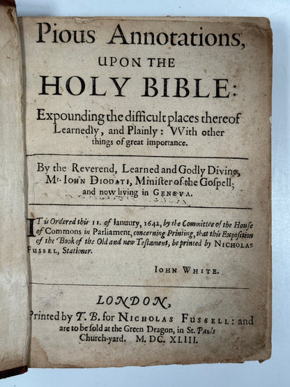 Annotations Upon the Bible 1643 First Edition in English