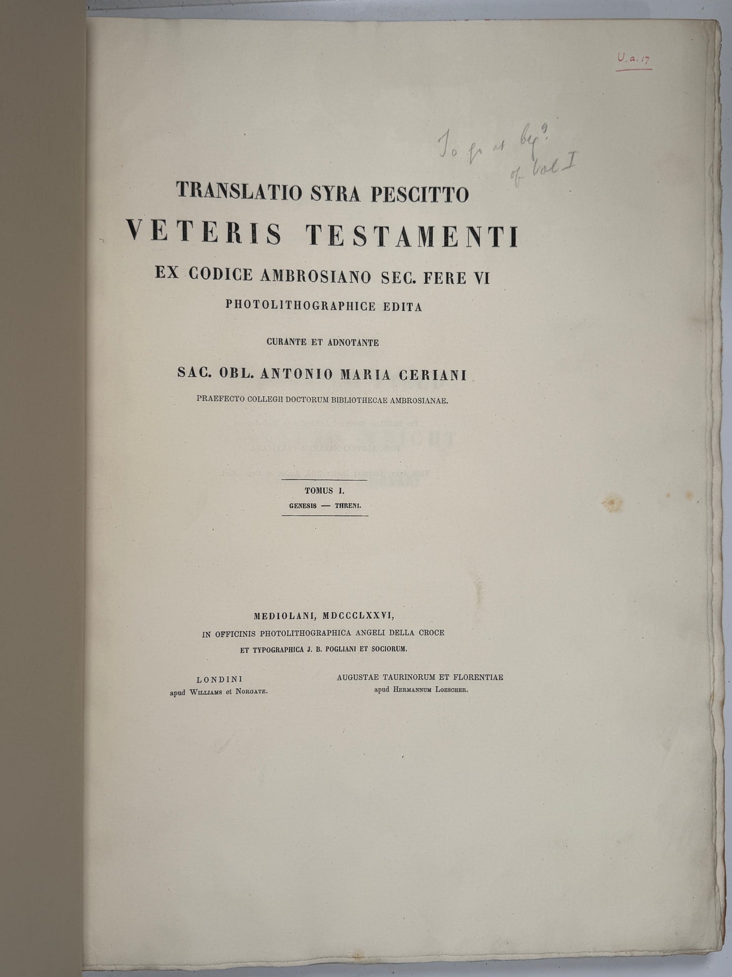 Ambrosian Peshitta Old Testament 1876 Ceriani Photolithographic Facsimile