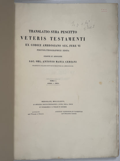 Ambrosian Peshitta Old Testament 1876 Ceriani Photolithographic Facsimile