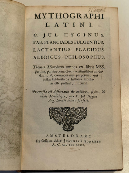 Mythographi Latini 1681 First Edition