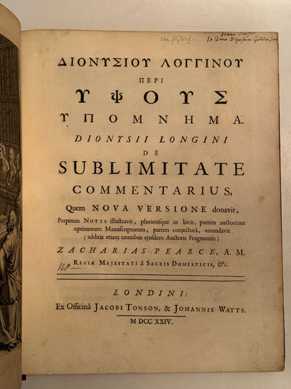 Longinus' De Sublimatate 1724 Tonson First Edition