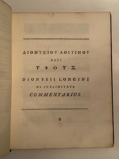 Longinus' De Sublimatate 1724 Tonson First Edition