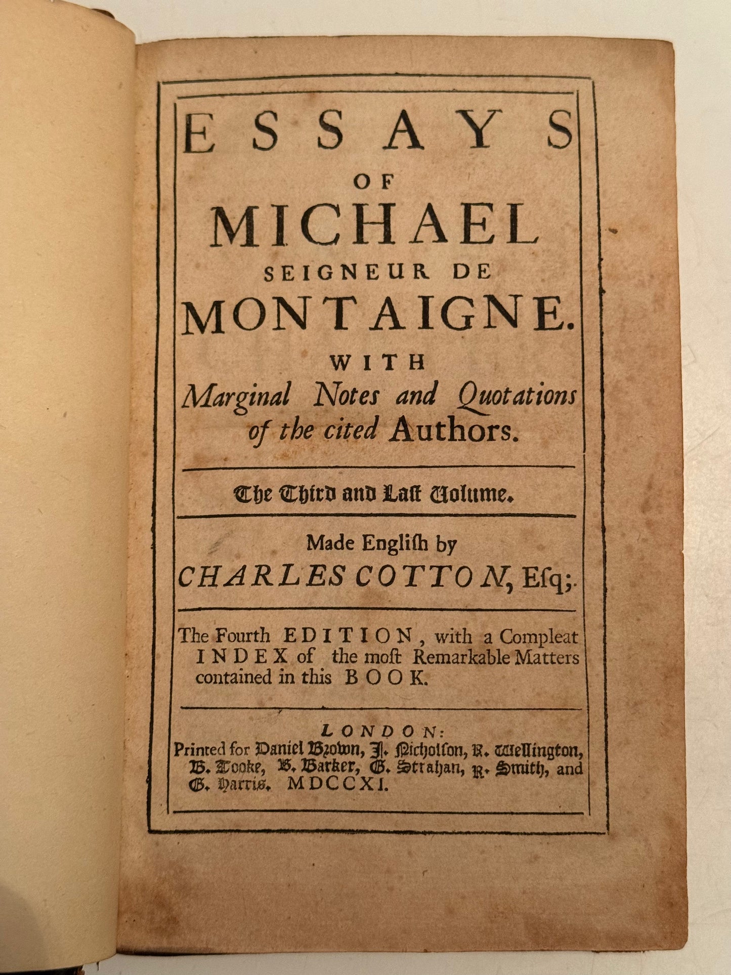 The Essays of Michel de Montaigne 1686-1711 First Edition