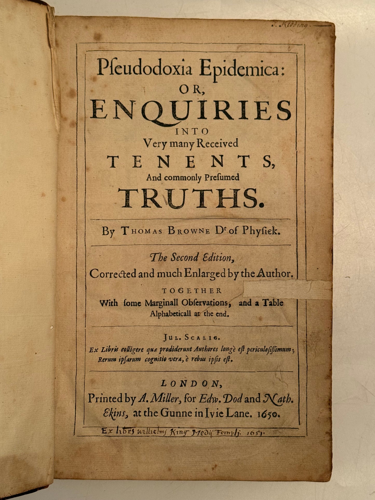 Pseudodoxia Epidemica by Thomas Browne 1650
