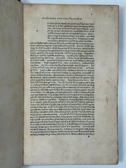 The Editio Princeps of Plato 1513; One of the Most Important Printings of the Aldine Press