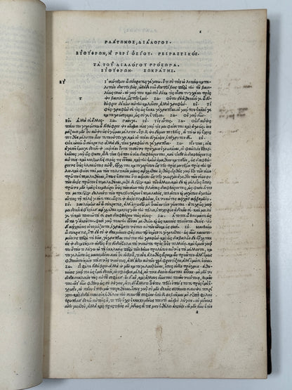 The Editio Princeps of Plato 1513; One of the Most Important Printings of the Aldine Press
