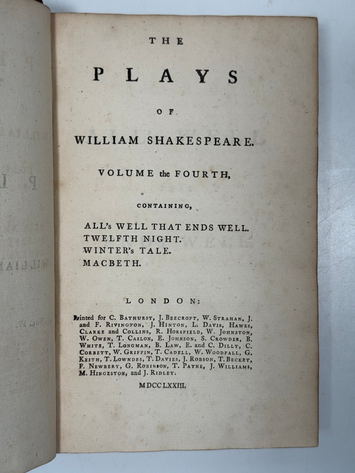 The Plays of William Shakespeare 1773 Samuel Johnson Edition