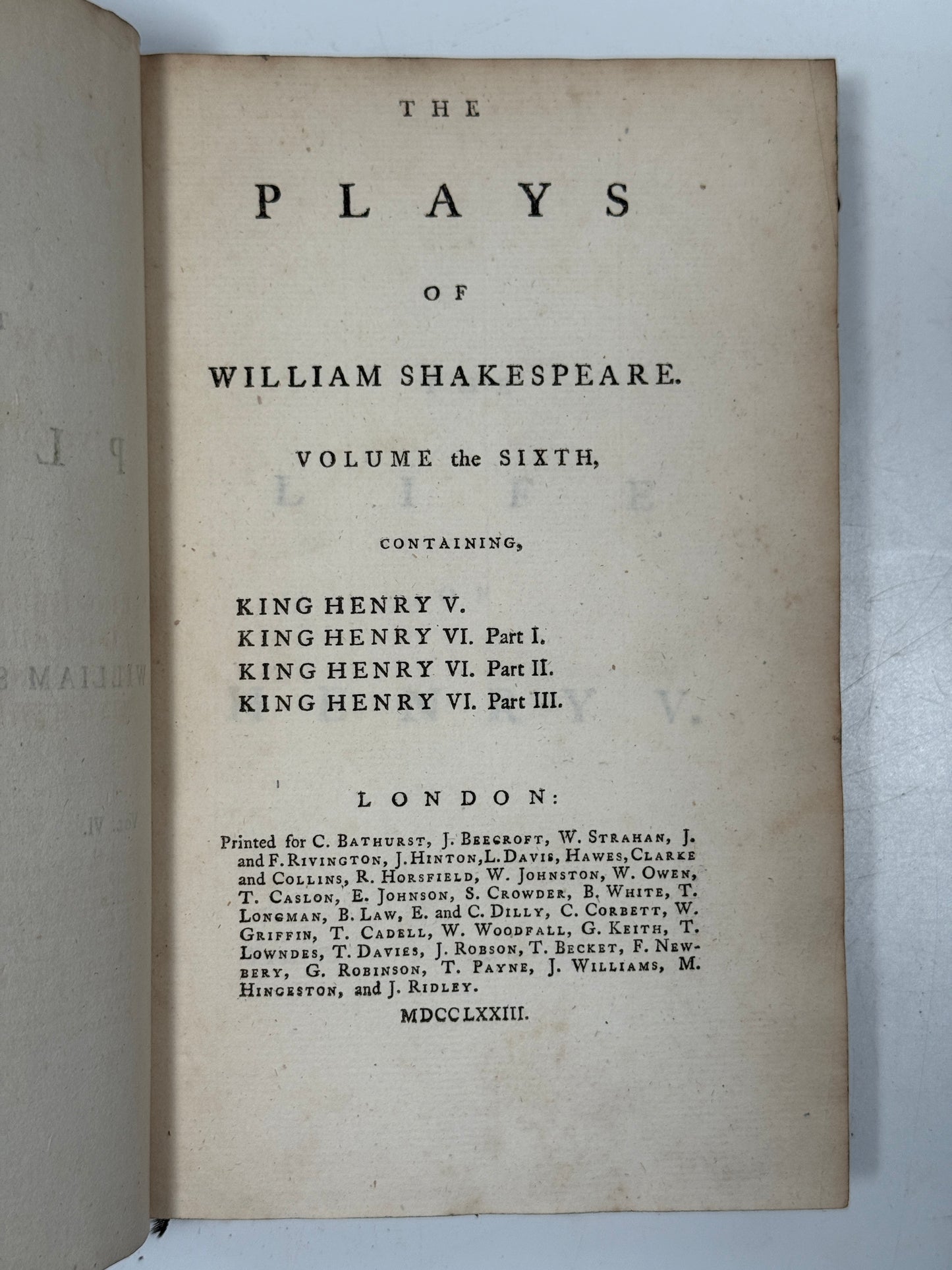 The Plays of William Shakespeare 1773 Samuel Johnson Edition