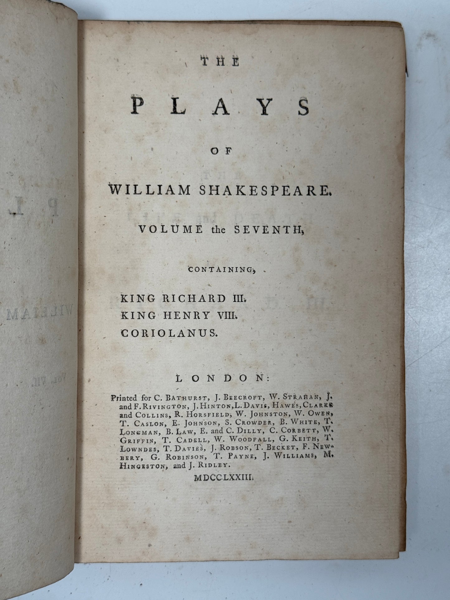 The Plays of William Shakespeare 1773 Samuel Johnson Edition