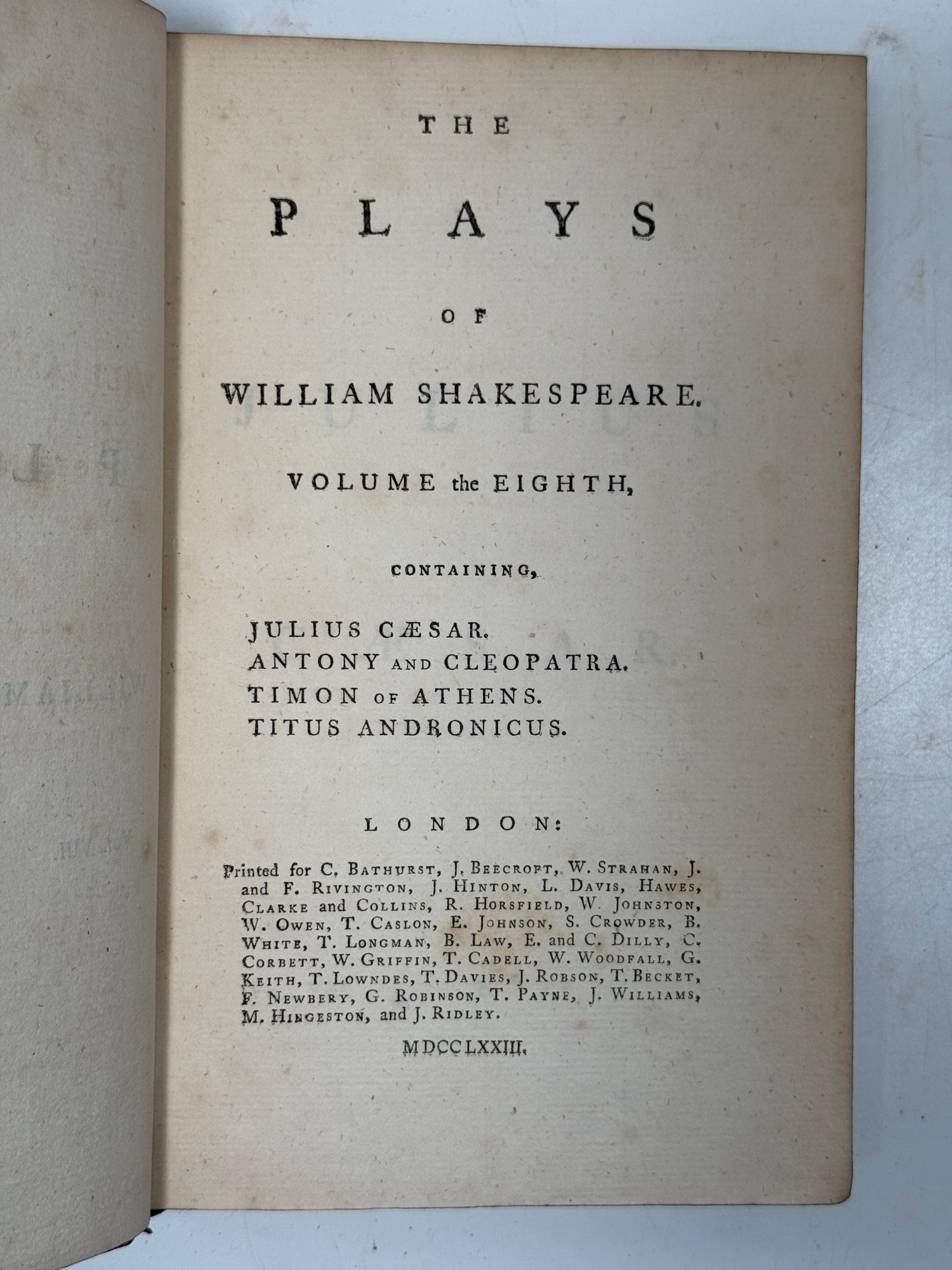 The Plays of William Shakespeare 1773 Samuel Johnson Edition