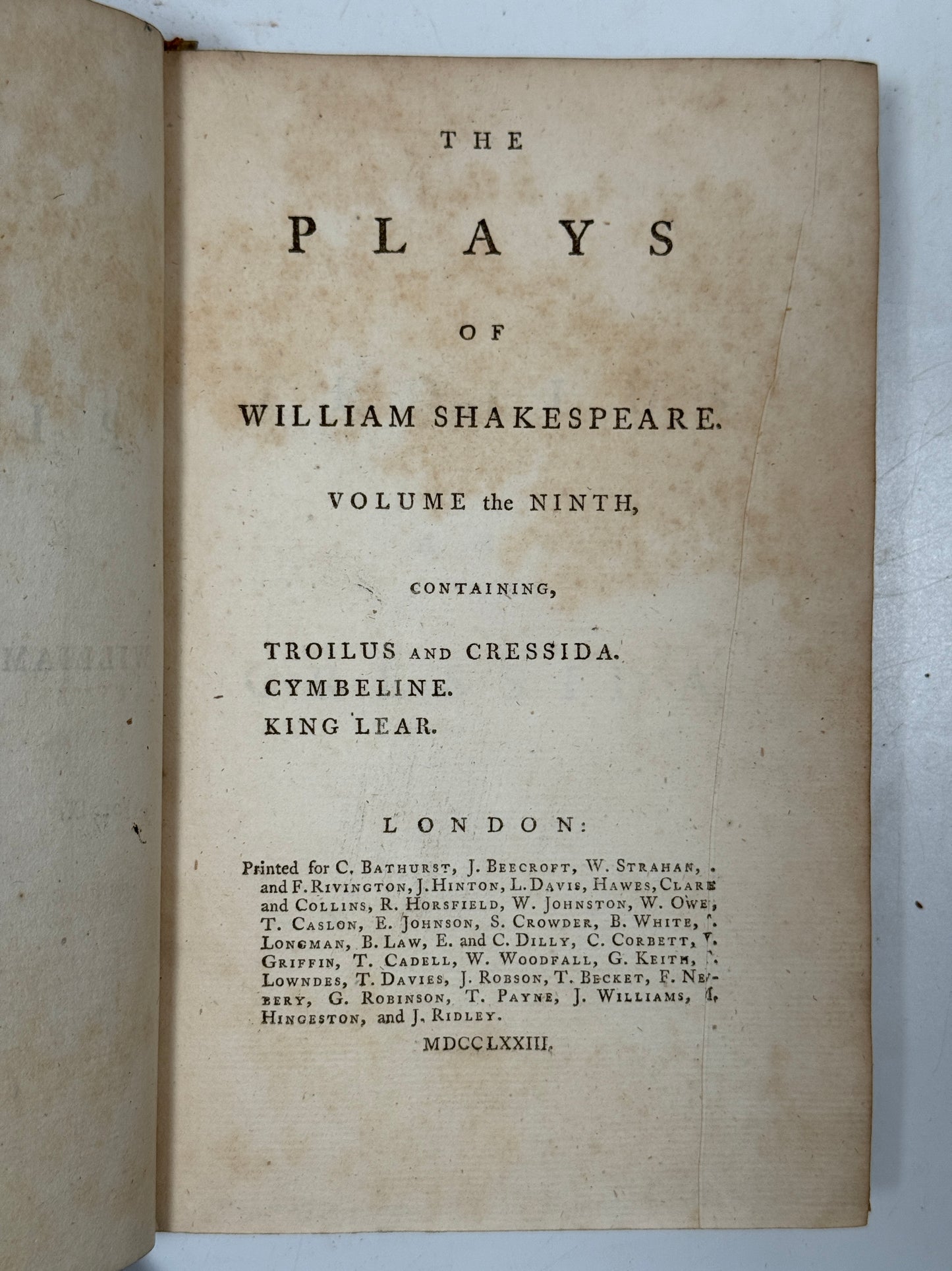 The Plays of William Shakespeare 1773 Samuel Johnson Edition