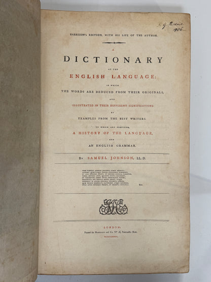 Samuel Johnson's Dictionary of the English Language 1786 Harrison Ed.
