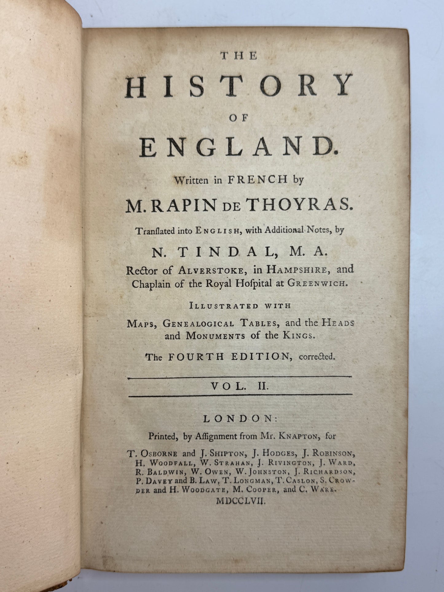 Rapin's History of England 1757 in Contemporary Bindings, 21 Volumes, Tindal Edition