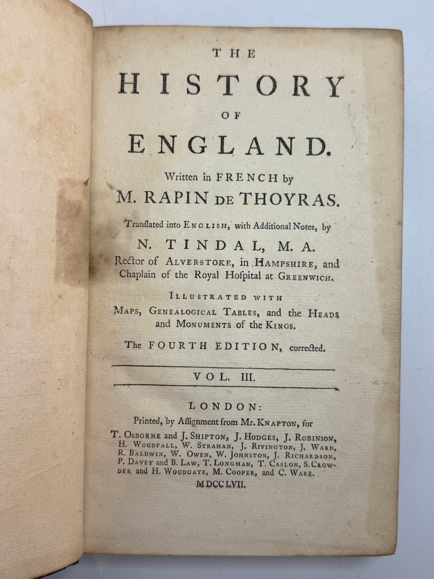 Rapin's History of England 1757 in Contemporary Bindings, 21 Volumes, Tindal Edition