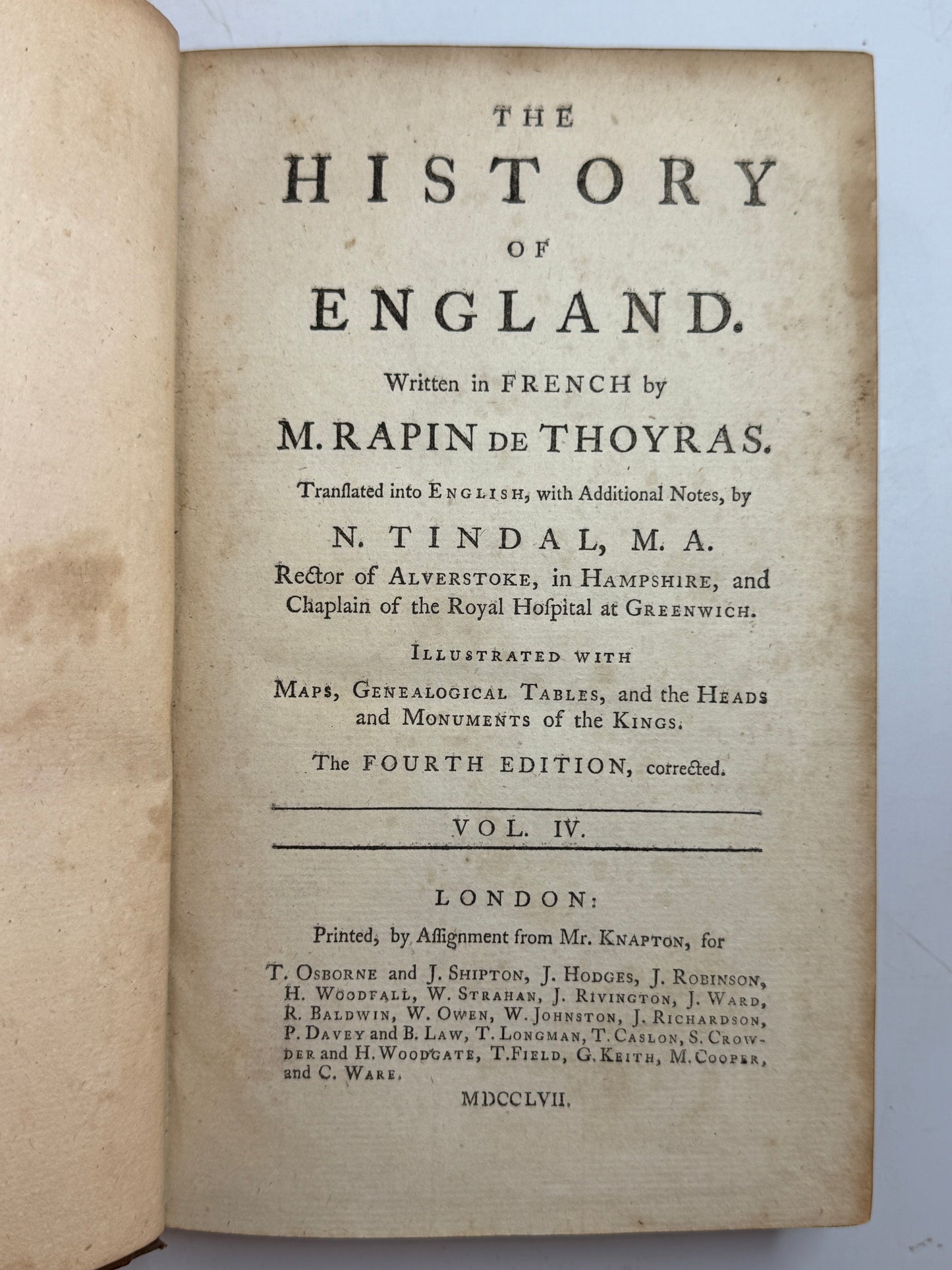 Rapin's History of England 1757 in Contemporary Bindings, 21 Volumes, Tindal Edition