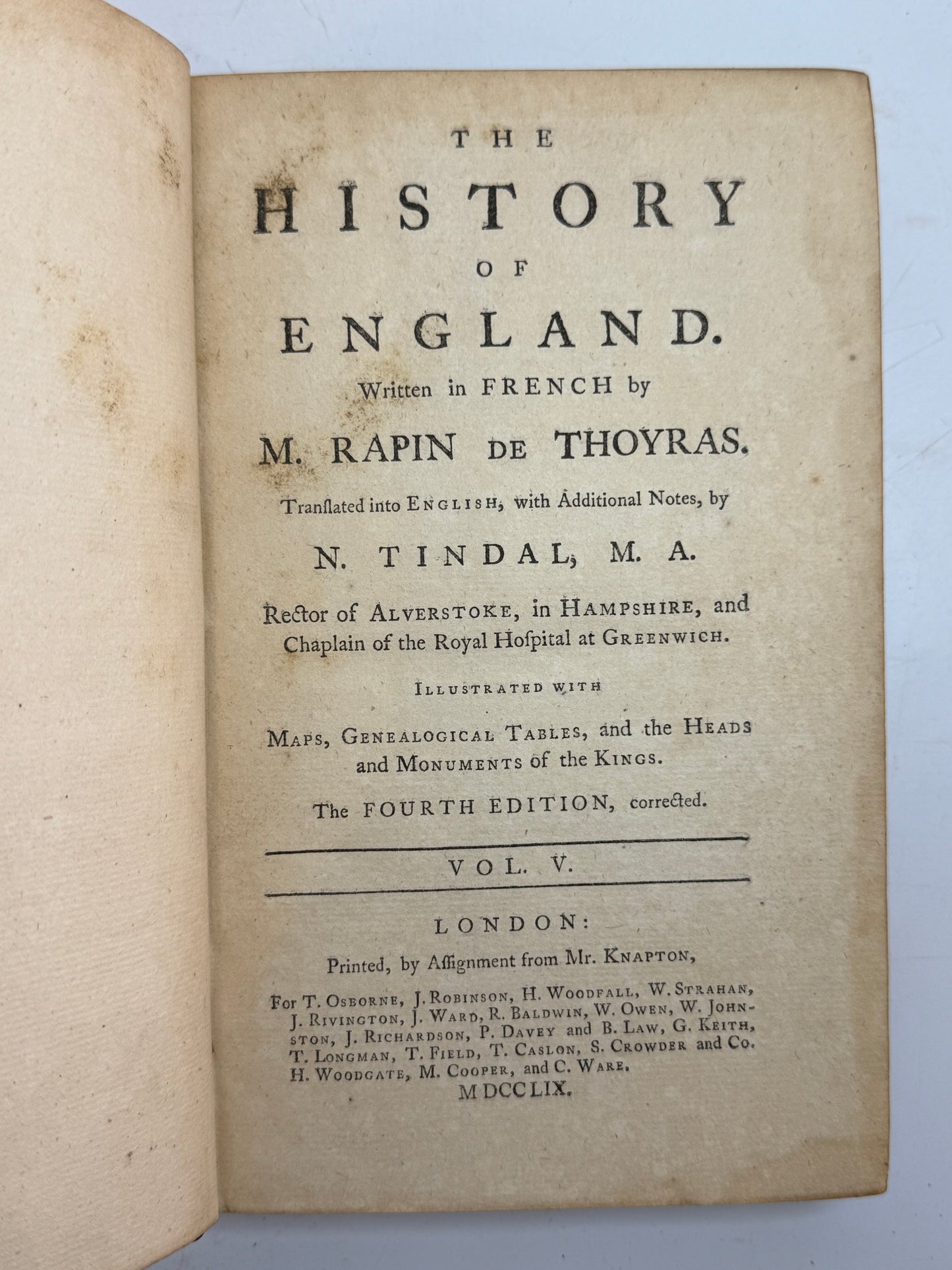 Rapin's History of England 1757 in Contemporary Bindings, 21 Volumes, Tindal Edition