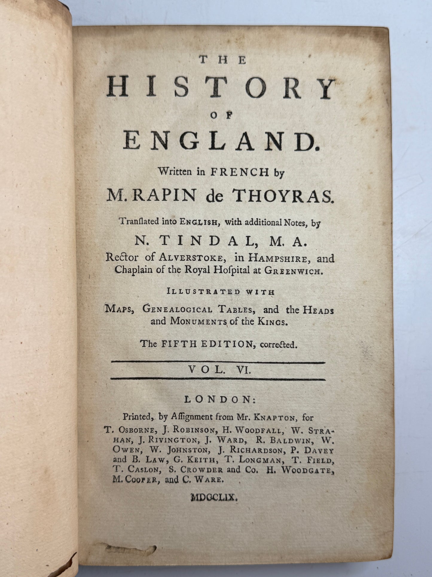 Rapin's History of England 1757 in Contemporary Bindings, 21 Volumes, Tindal Edition