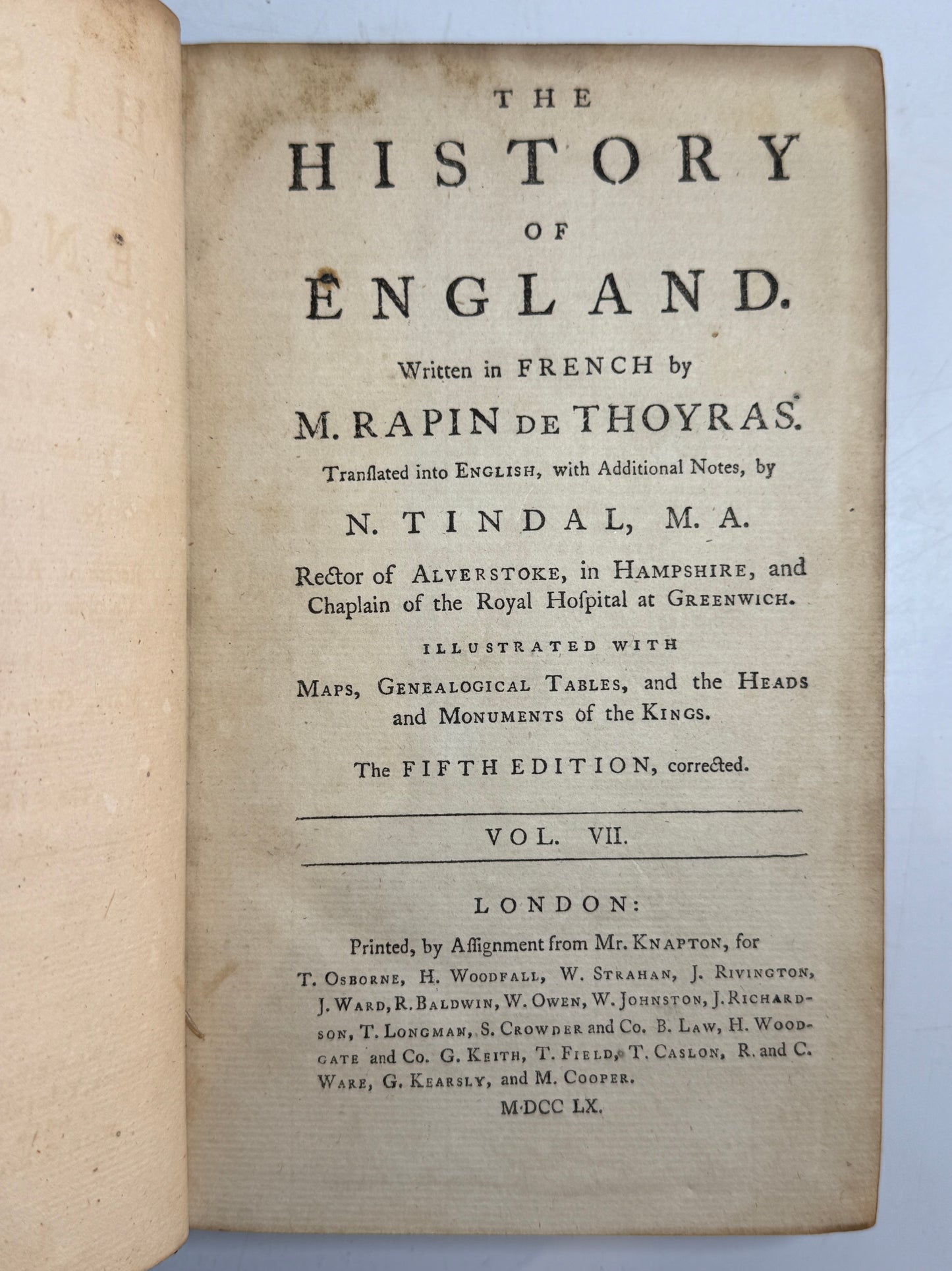 Rapin's History of England 1757 in Contemporary Bindings, 21 Volumes, Tindal Edition