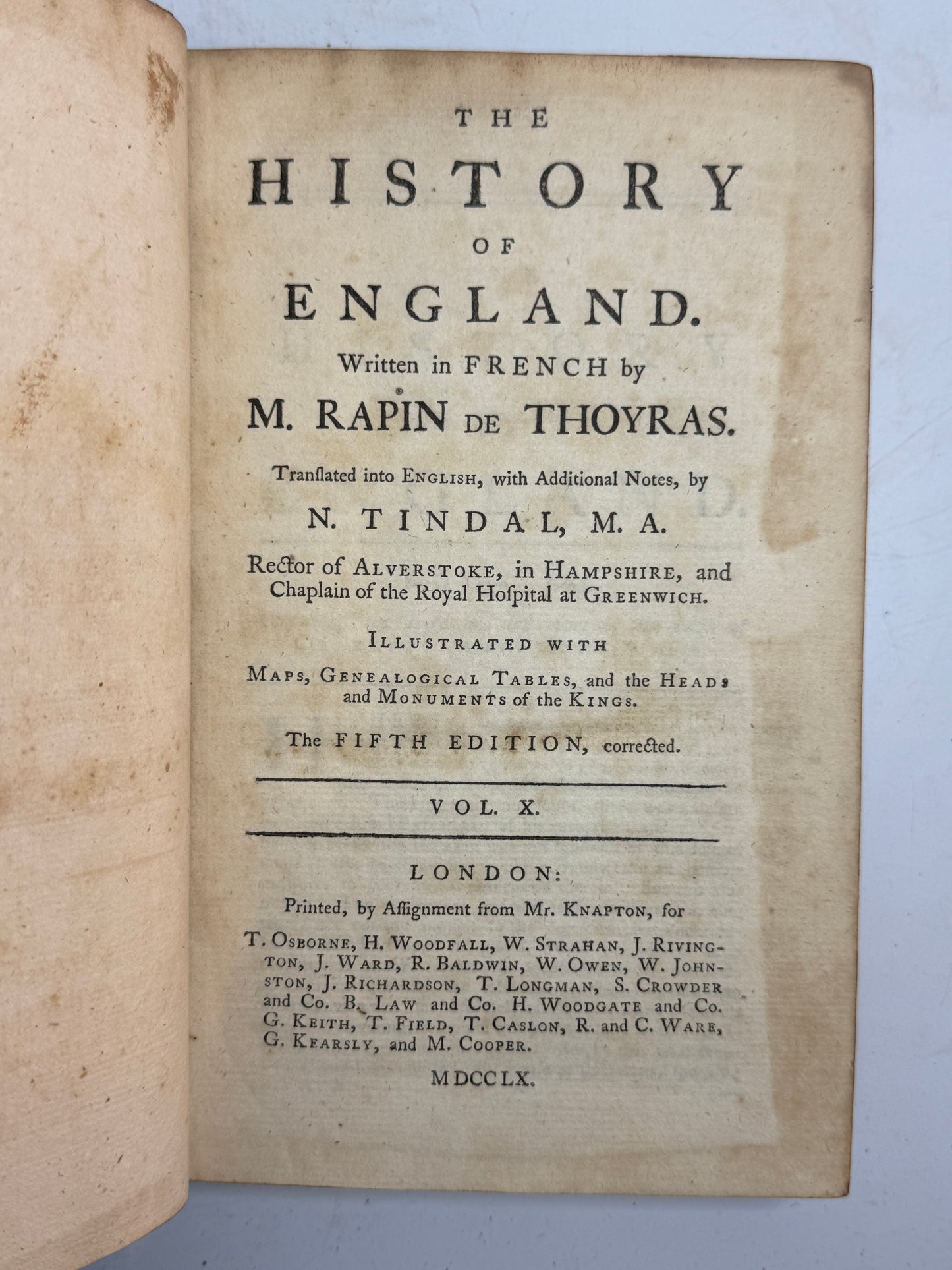 Rapin's History of England 1757 in Contemporary Bindings, 21 Volumes, Tindal Edition