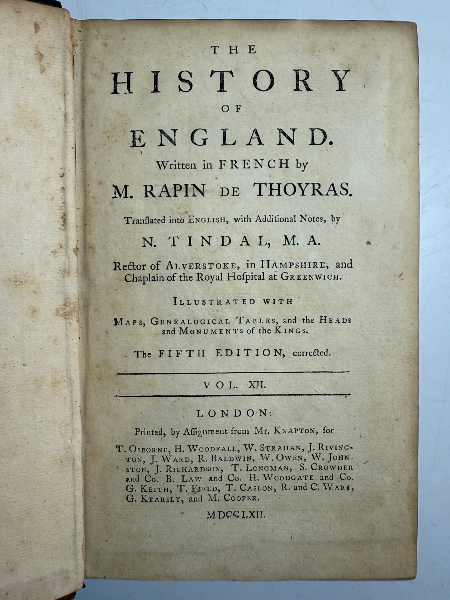 Rapin's History of England 1757 in Contemporary Bindings, 21 Volumes, Tindal Edition