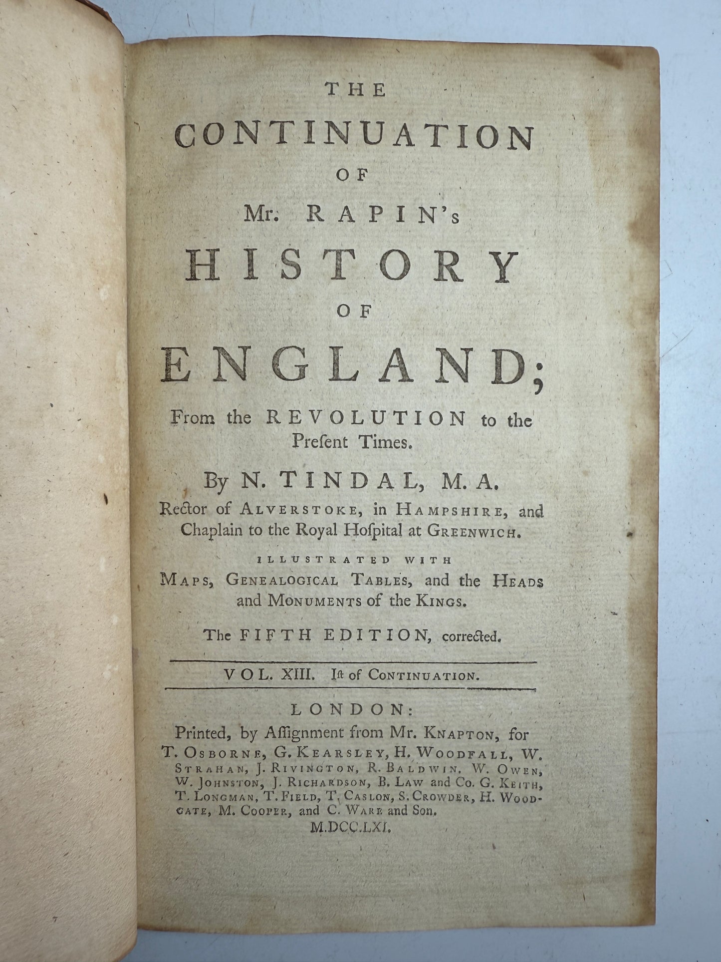 Rapin's History of England 1757 in Contemporary Bindings, 21 Volumes, Tindal Edition
