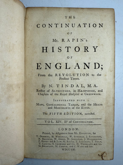 Rapin's History of England 1757 in Contemporary Bindings, 21 Volumes, Tindal Edition