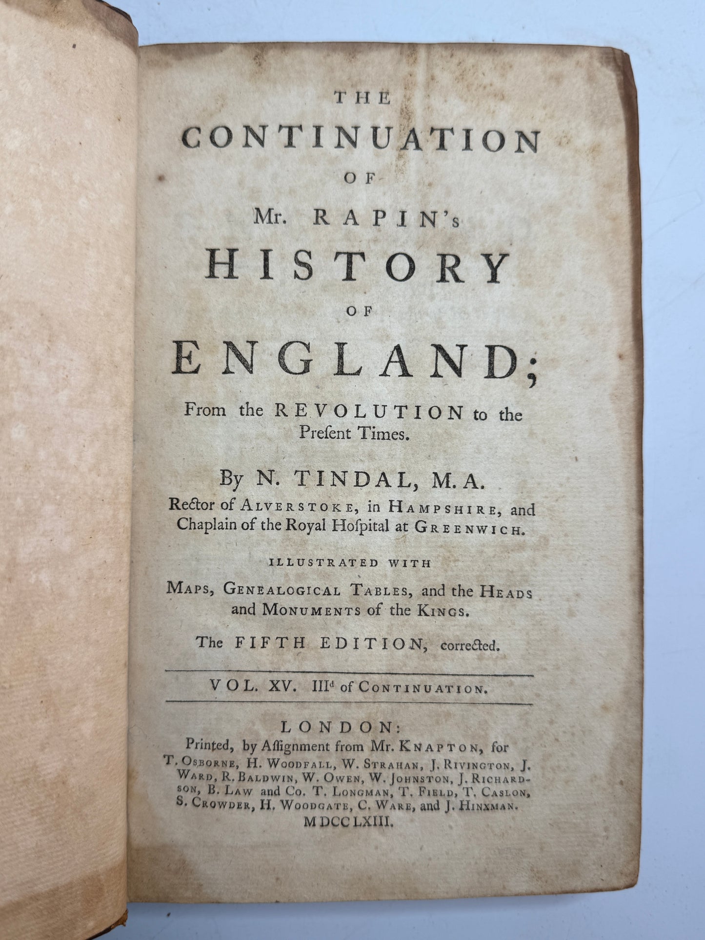 Rapin's History of England 1757 in Contemporary Bindings, 21 Volumes, Tindal Edition
