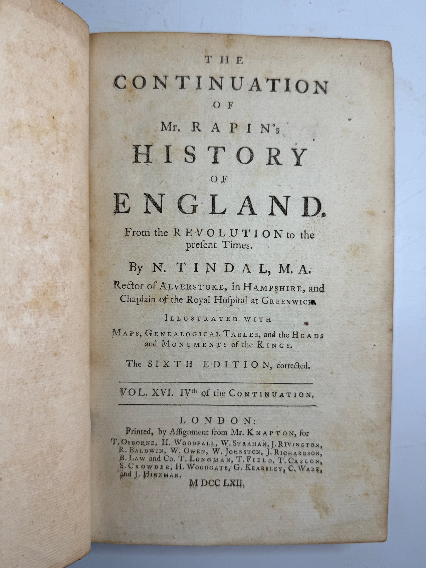 Rapin's History of England 1757 in Contemporary Bindings, 21 Volumes, Tindal Edition