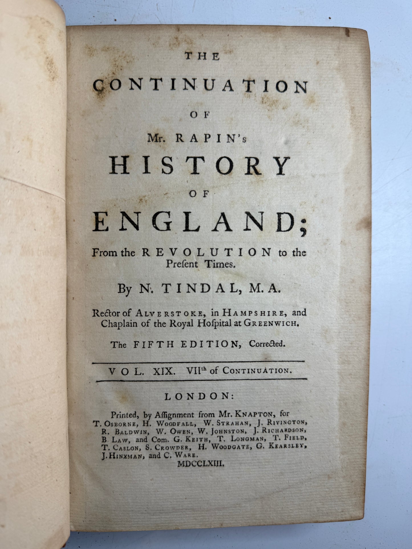 Rapin's History of England 1757 in Contemporary Bindings, 21 Volumes, Tindal Edition