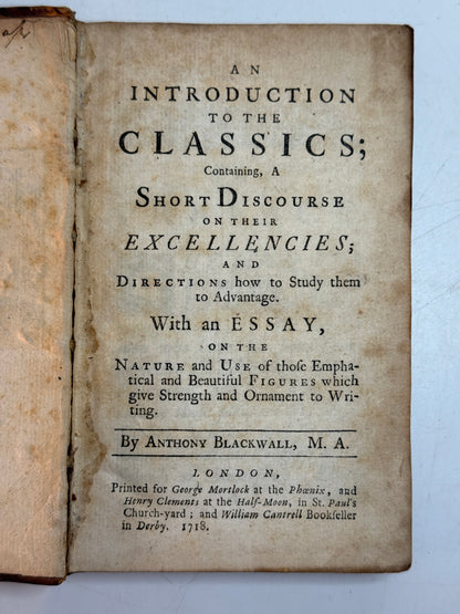 An Introduction to the Classics by Anthony Blackwall 1718 First Edition