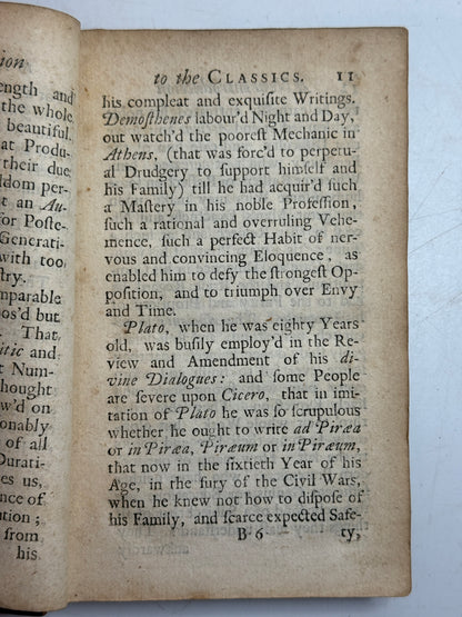 An Introduction to the Classics by Anthony Blackwall 1718 First Edition