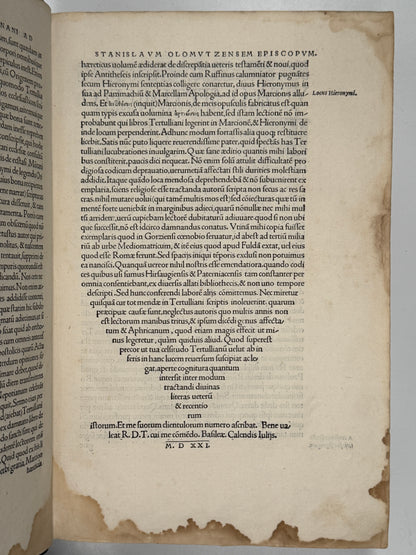 The Editio Princeps of Tertullian's Works 1521: The Important St. Maur Copy